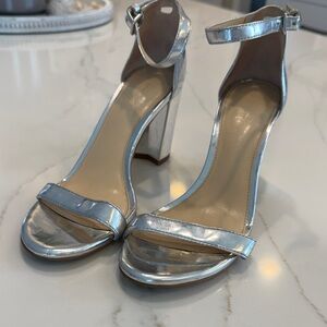 Silver Ankle Strap Block Heel Sandals